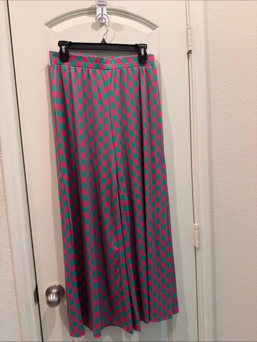 Wide Leg Checkerboard Pants in Pink and Green